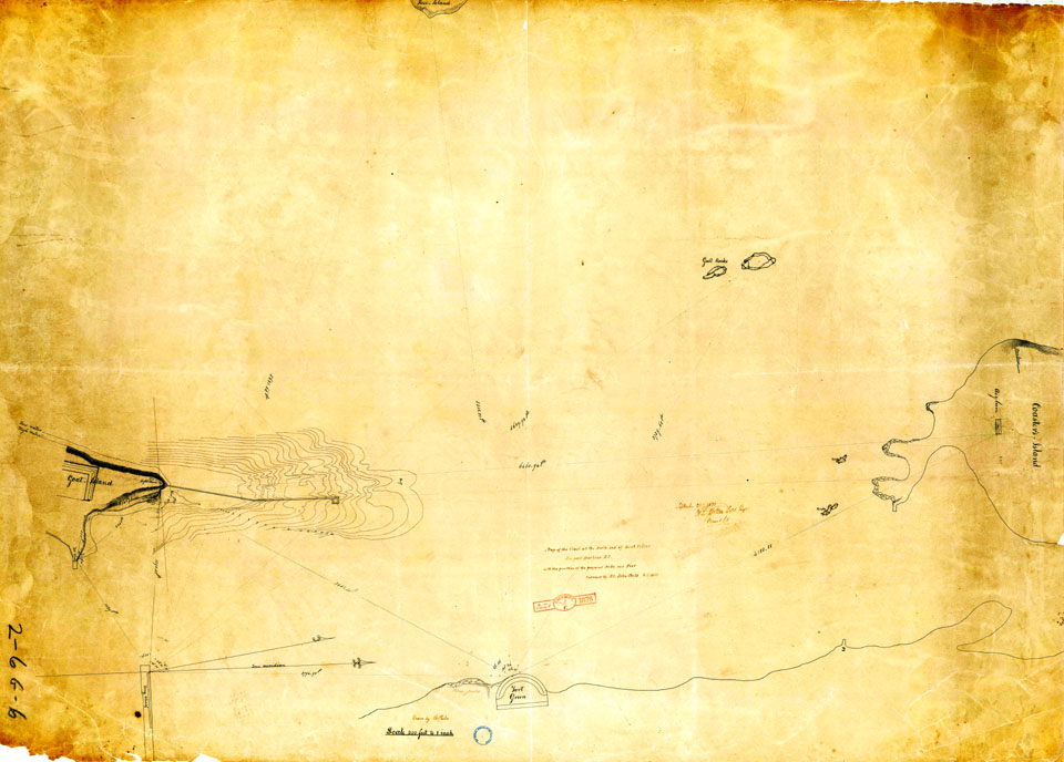 1835 Map Of the Shoal at Goat Island With Proposed Dike and Pier